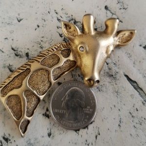 Vintage Large Gold Tone w/ Rhinestone eyes Brooch